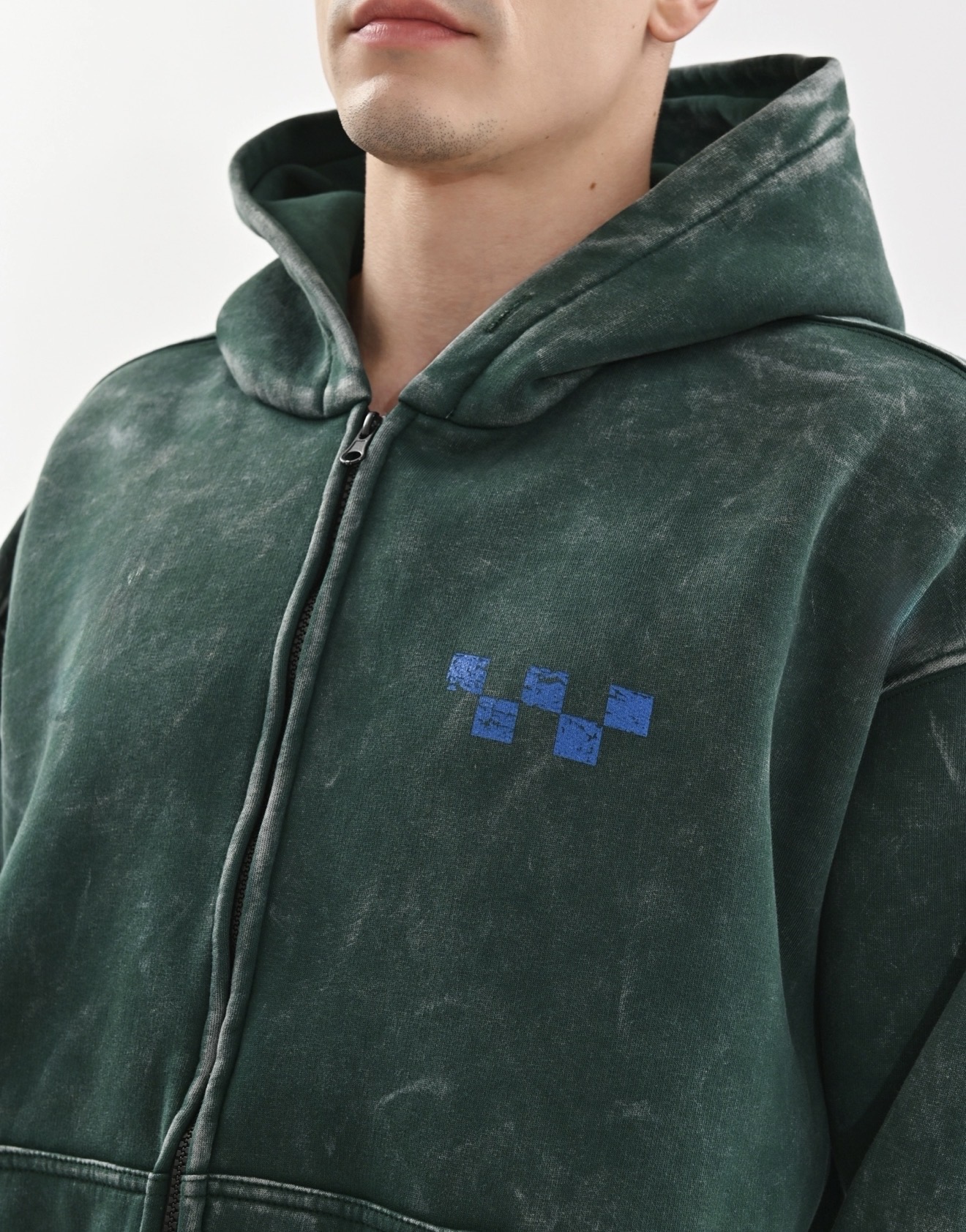 Washed Green Graphic Zip Hoodie
