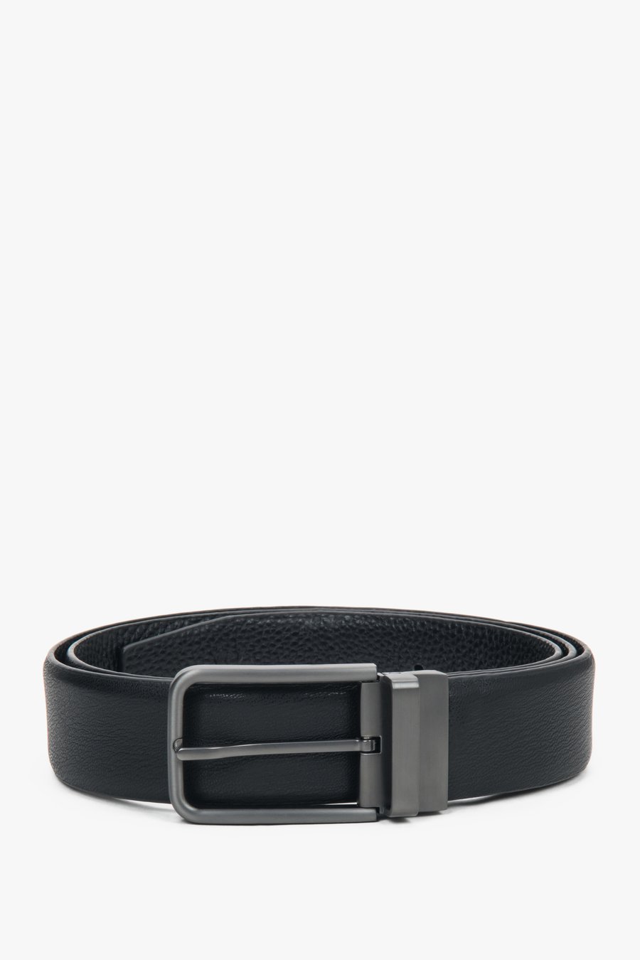 Black Leather Belt — Silver Buckle