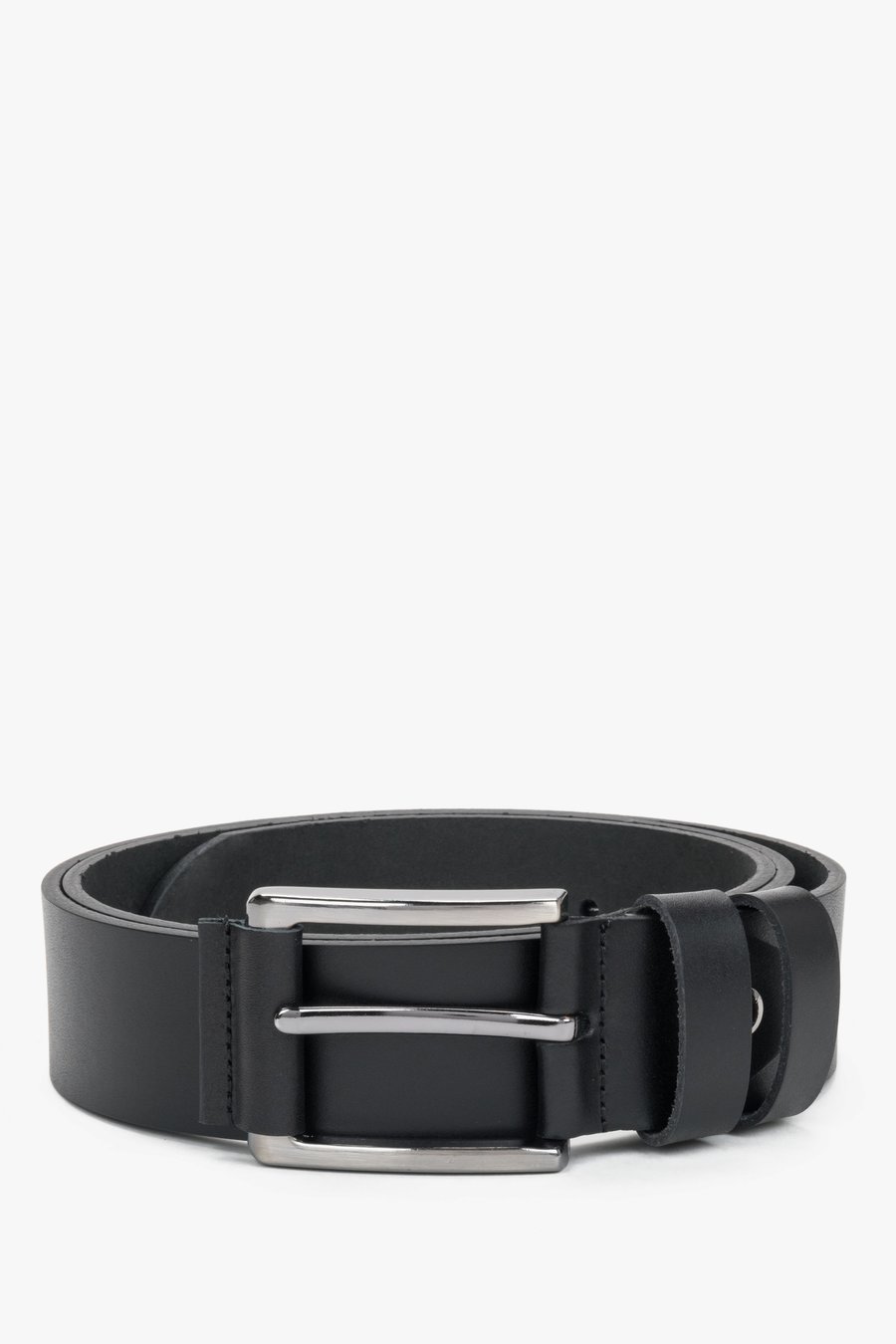 Black Leather Belt — Slim Buckle