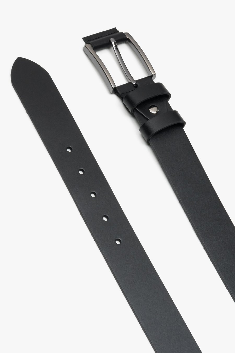 Black Leather Belt — Strap Detail