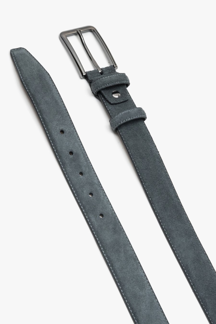 Black Leather Belt — Grey Finish