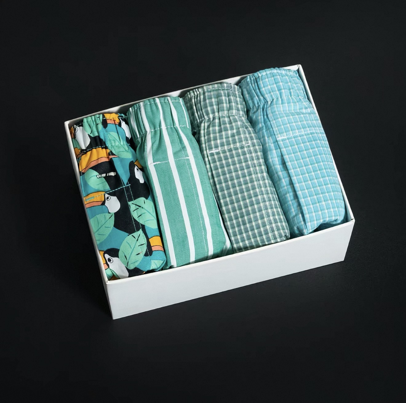 Boxer Briefs Set — Green & Blue Checks (4-Pack)