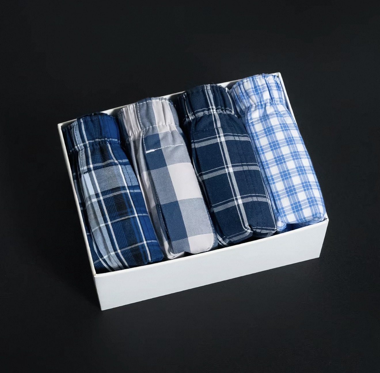 Boxer Briefs Set — Blue Check (4-Pack)