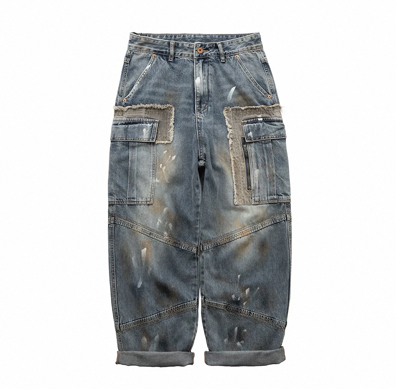 Distressed Denim Cargo Jeans