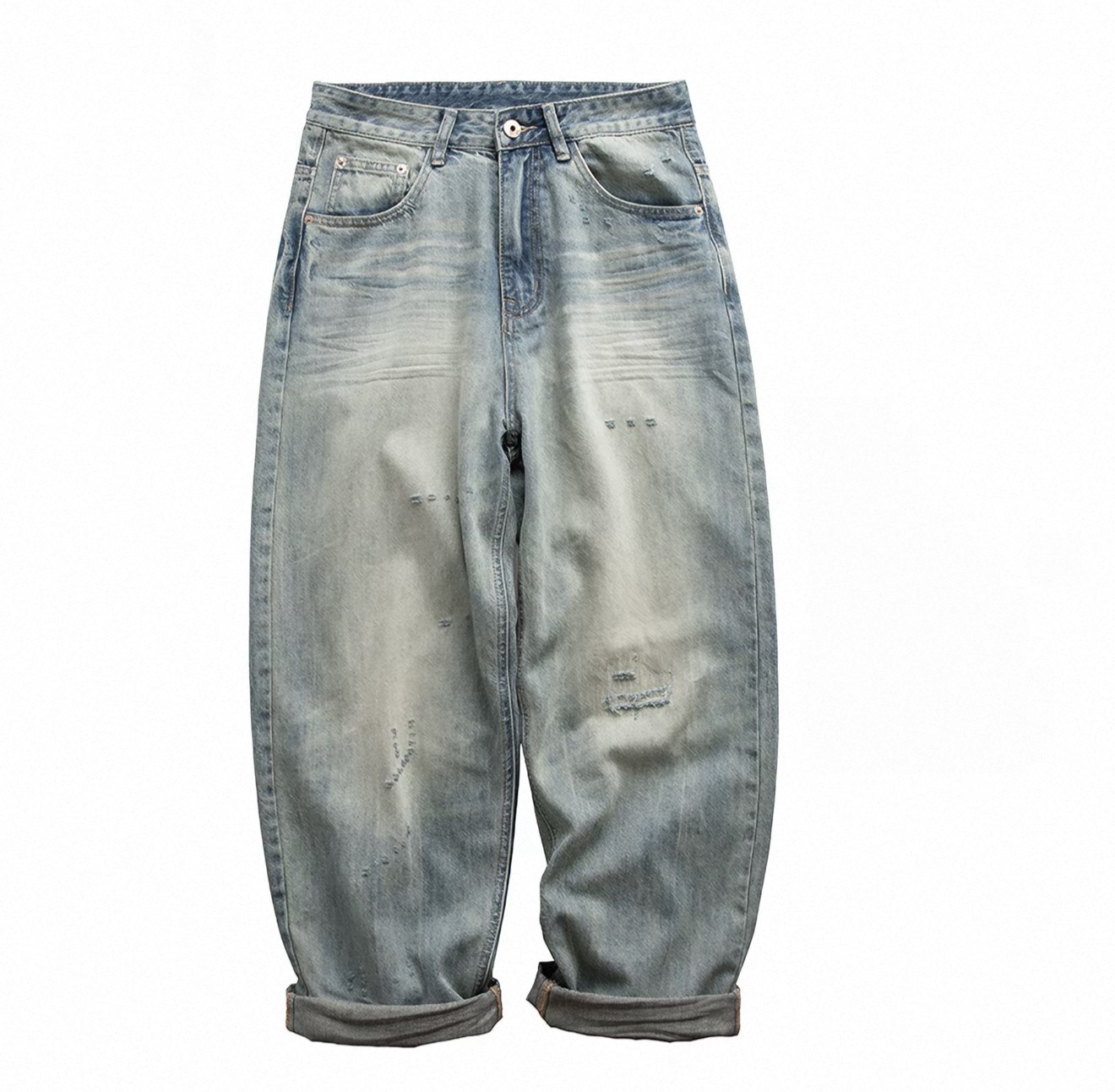 Light-Wash Distressed Denim Jeans